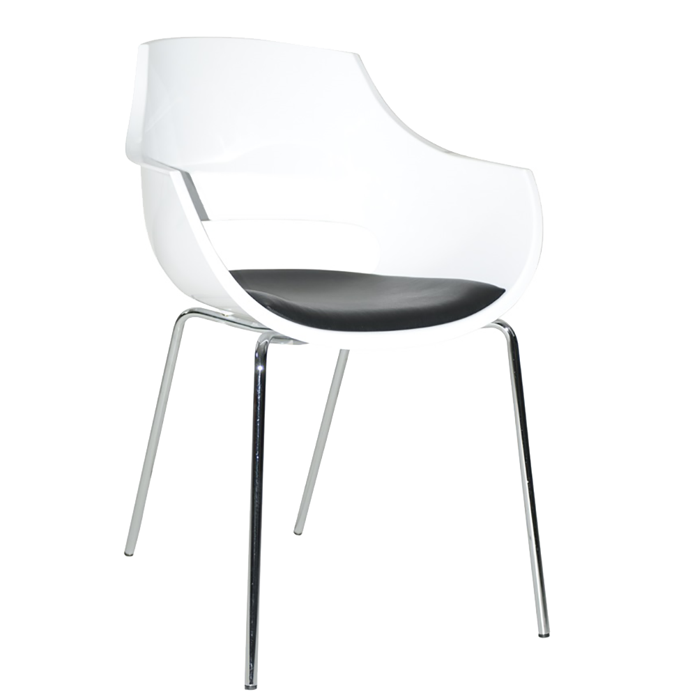 Sessel mit Sesselkissen Opal weiß, chromierte Sesselbeine schwarzes Gewebe