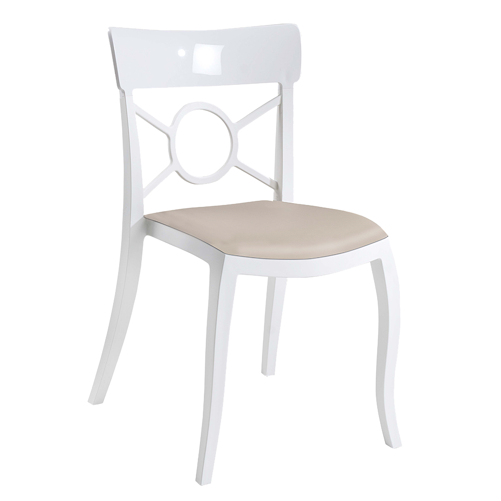 Stuhl mit Sitzkissen Opera-S weiß, weißes Oberteil beige Gewebe