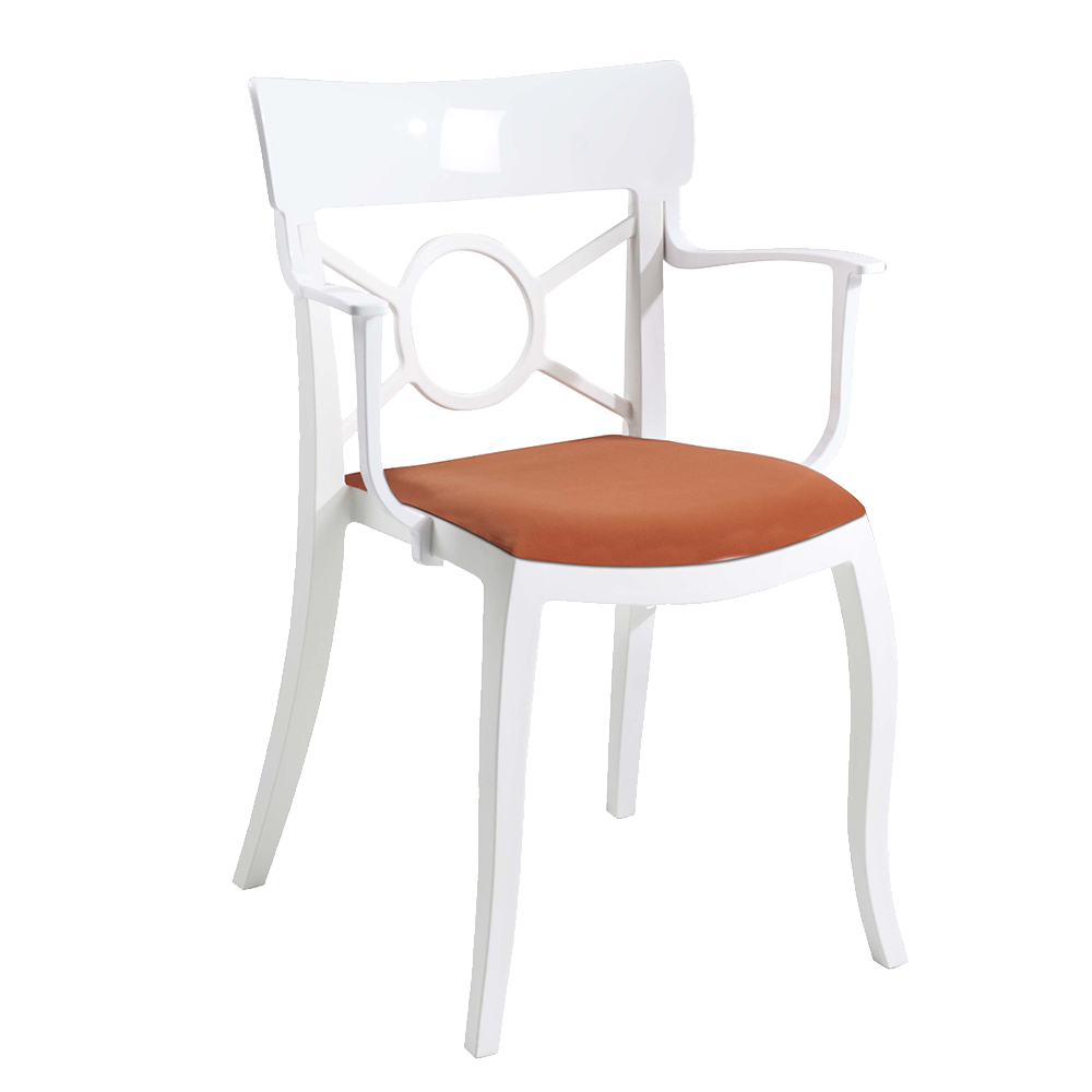 Sessel mit Sesselkissen Opera-K weiß, weißes Oberteil oranges Gewebe