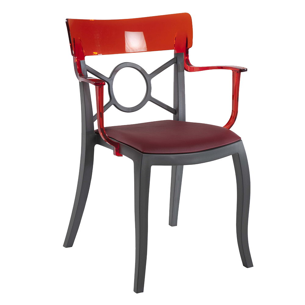 Sessel mit Sesselkissen Opera-K anthrazitgrau, transparent roter Oberteil kirschrotes Gewebe