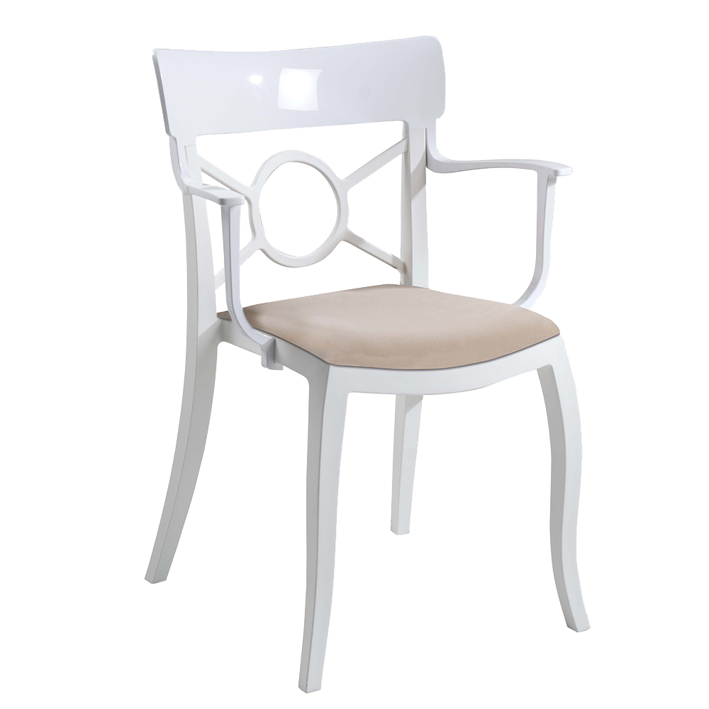 Sessel mit Sesselkissen Opera-K weiß, weißes Oberteil beige Gewebe