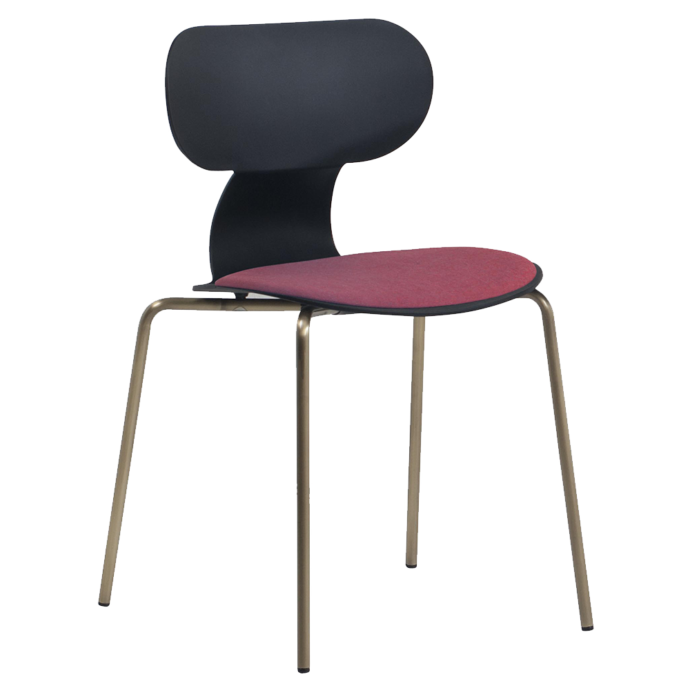 Stuhl Mit Weichem Kissen Yugo-S Soft Weicher Schwarzer Weinroter Stoff, Pinselfarbe Beine