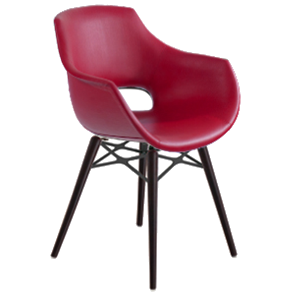 Sessel Papatya OPAL WOX KD , dunkelrote Kunstlederplatte, Beine in Buche Wenge lackiert