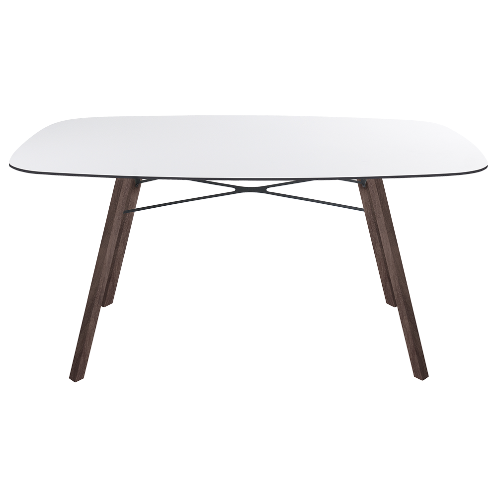 Tisch Papatya Wox Iroko 159x119x75 Fuß Irokoholz, Tischplatte weiß 1050M