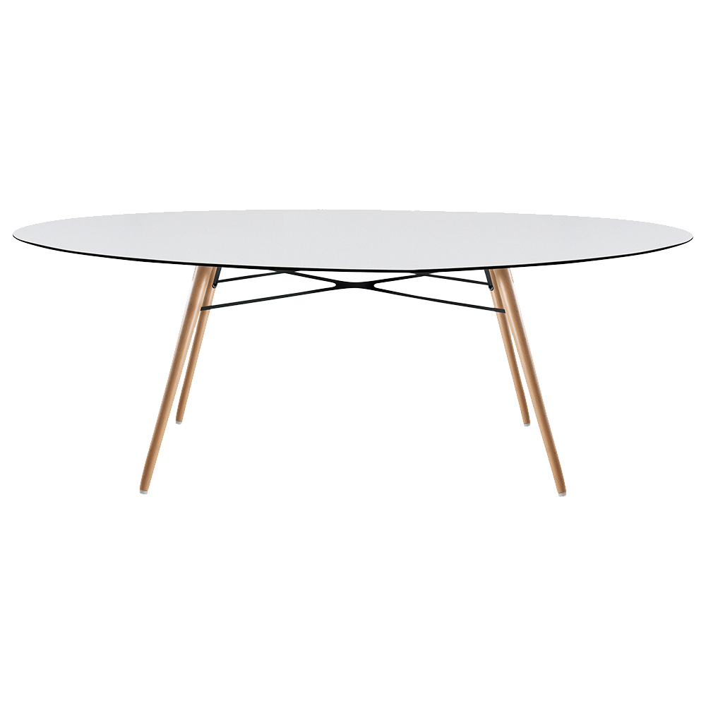 Tisch Papatya Wox 200x120x75 Gestell Buche natur lackiert, Tischplatte weiß 1050M
