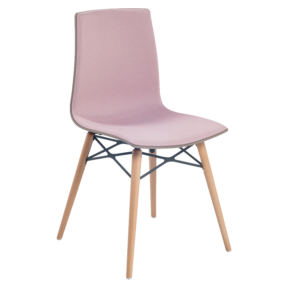 Stuhl mit weichem Kissen Papatya X-Treme S Wox Pro Soft graubrauner Stoff rosa, Beine Buche natur lackiert
