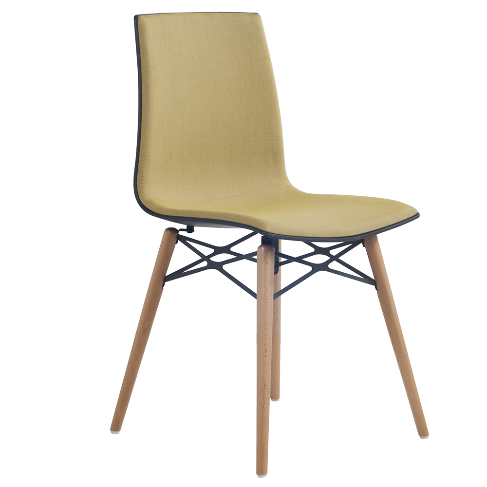 Stuhl mit weichem Kissen Papatya X-Treme S Wox Pro Soft anthrazit Stoff gelb, Beine Buche natur lackiert