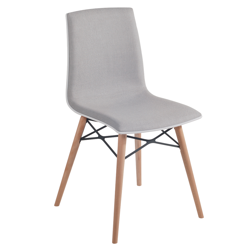 Stuhl mit weichem Kissen Papatya X-Treme S Wox Pro Soft weißer Stoff hellgrau, Beine Buche natur lackiert