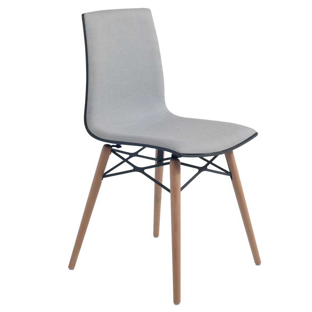Stuhl mit weichem Kissen Papatya X-Treme S Wox Pro Soft anthrazit Stoff grau, Beine Buche natur lackiert