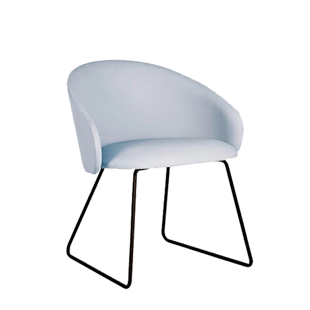 Sessel Papatya Glera-K Sled blaues Kunstleder, schwarz lackierte Metallbeine