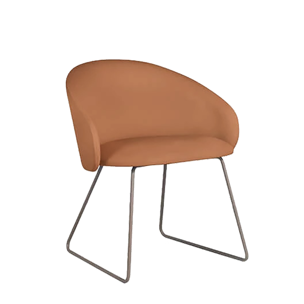 Sessel Papatya Glera-K Sled hellbraunes Kunstleder, graubraun lackierte Metallbeine