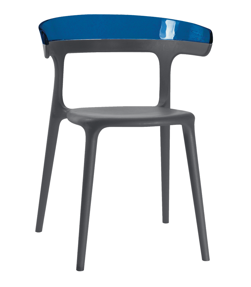 Papatya Luna Sessel anthrazitgrau Stuhlsitz, Oberteil transparent Blau