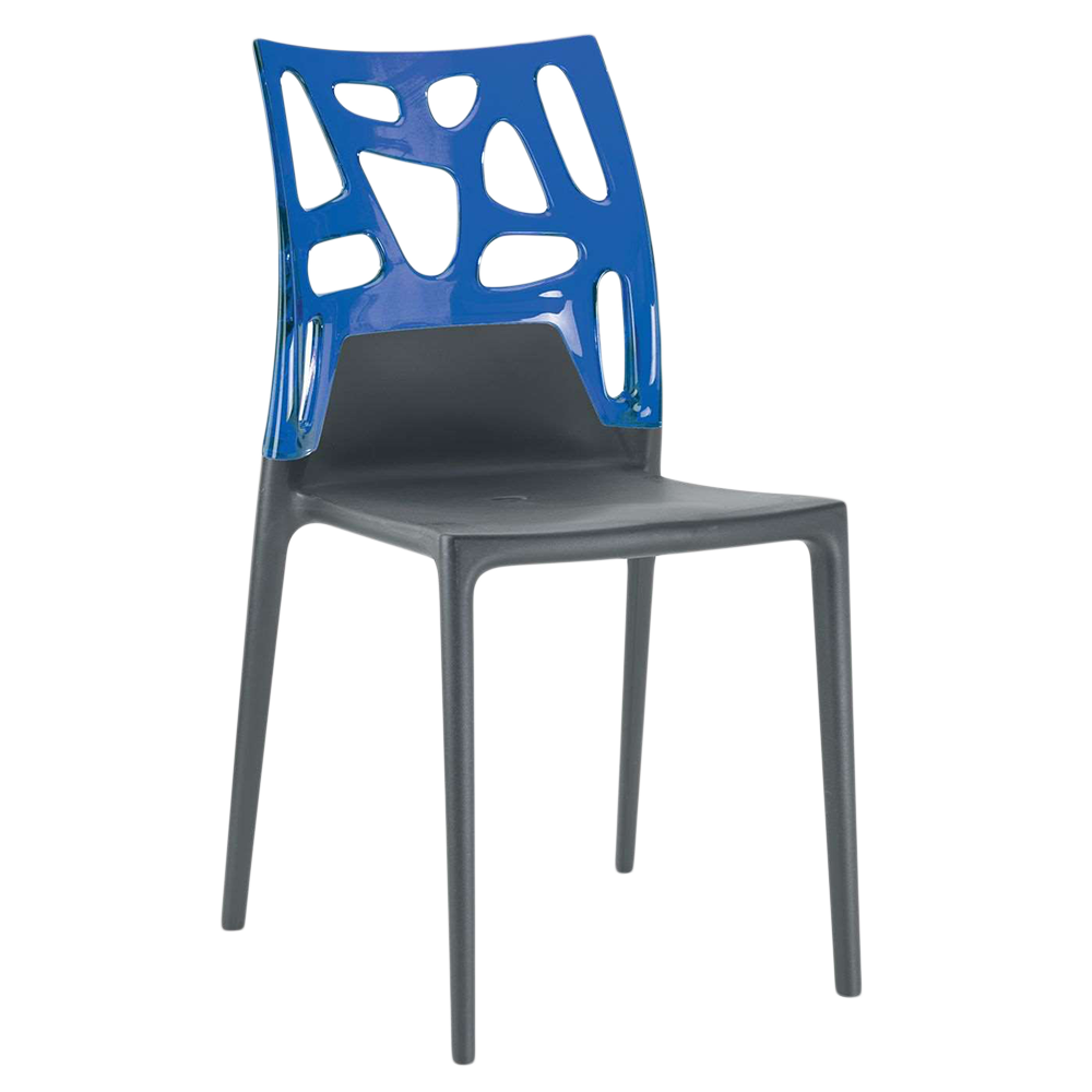 Papatya Ego-Rock Stuhl anthrazitgrau Stuhlsitz, Oberteil transparent Blau