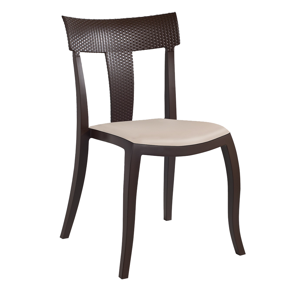 Stuhl mit Sitzkissen Toro-S Rattan dunkelbraun beige Gewebe