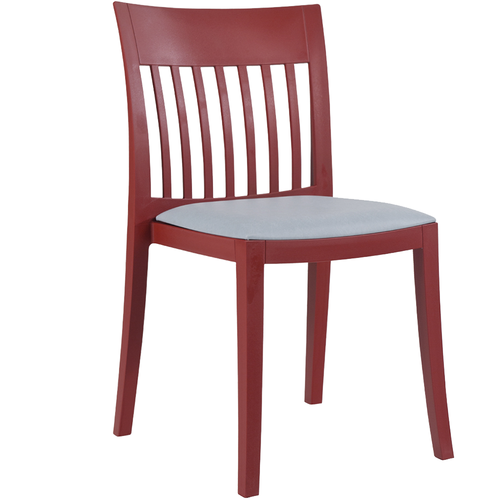 Stuhl mit Sitzkissen Eden-S matt-hellrot Stamskin graues Gewebe