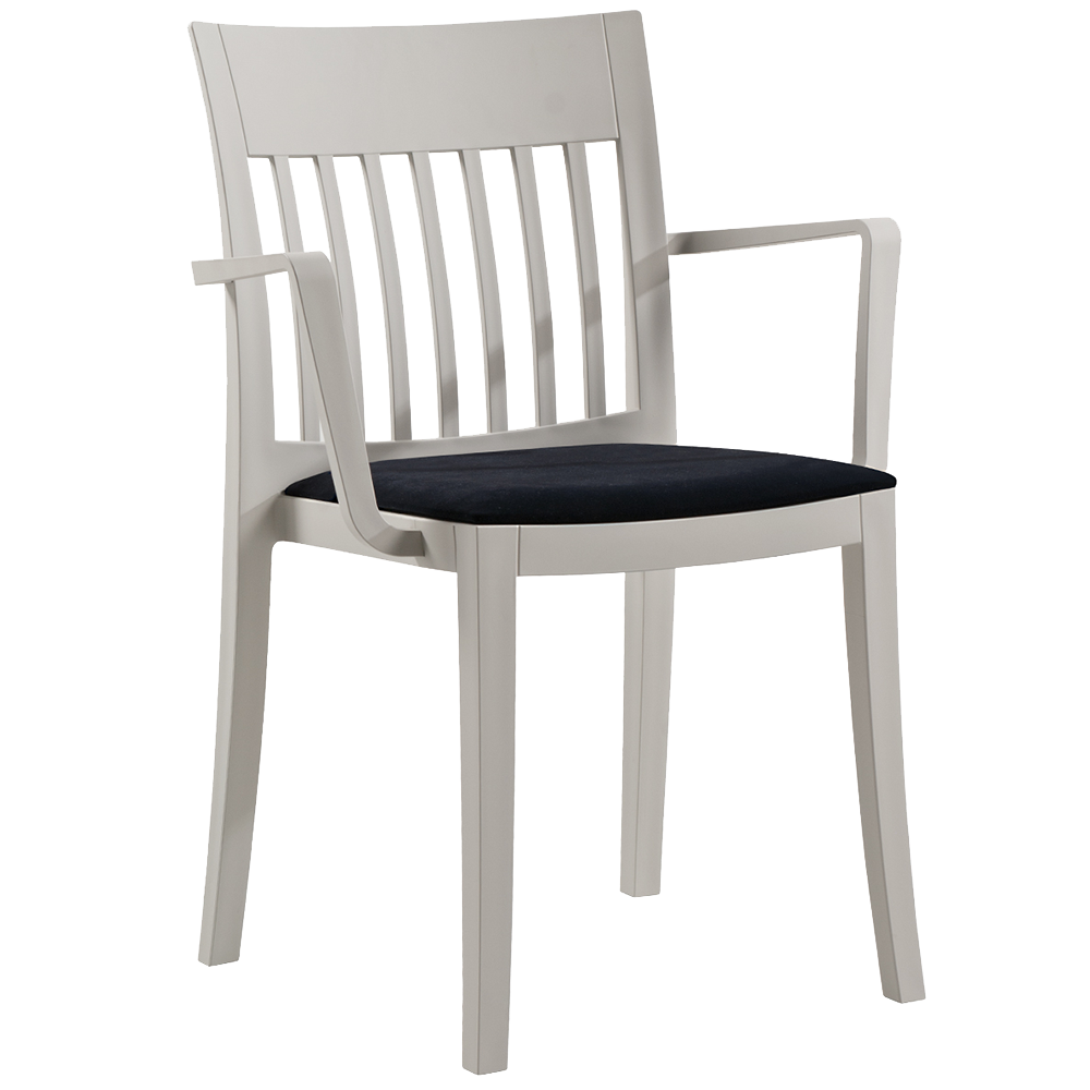 Sessel mit Sesselkissen Eden-K hellgrau Stamskin schwarzes Gewebe 002