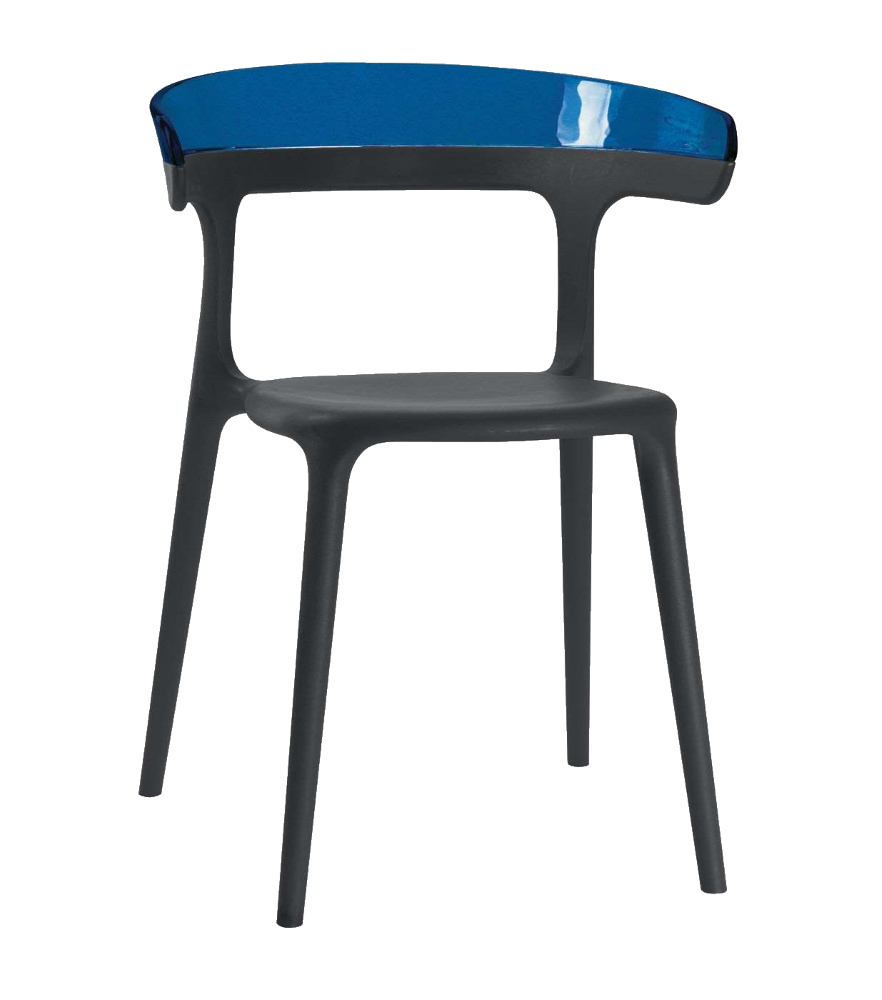 Papatya Luna Sessel schwarzer Stuhlsitz, Oberteil transparent Blau