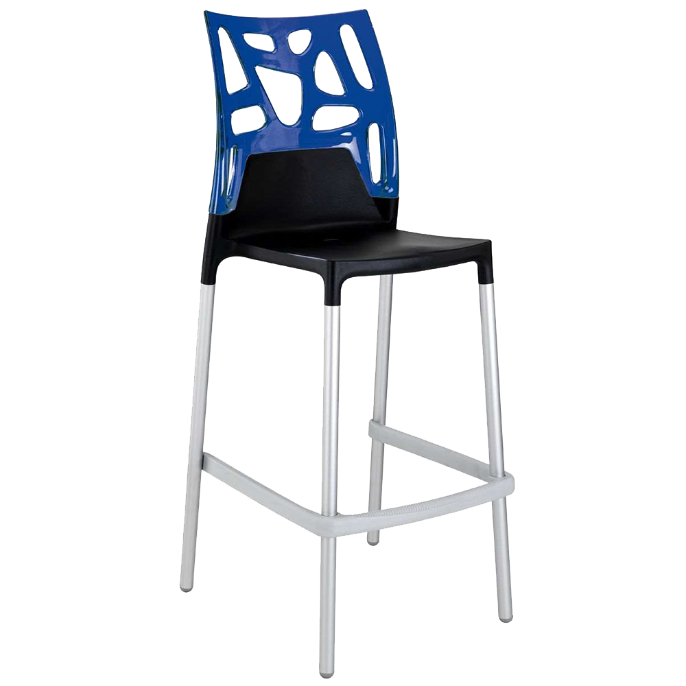 Papatya Ego-Rock Barhocker schwarzer Stuhlsitz, Oberteil transparent Blau