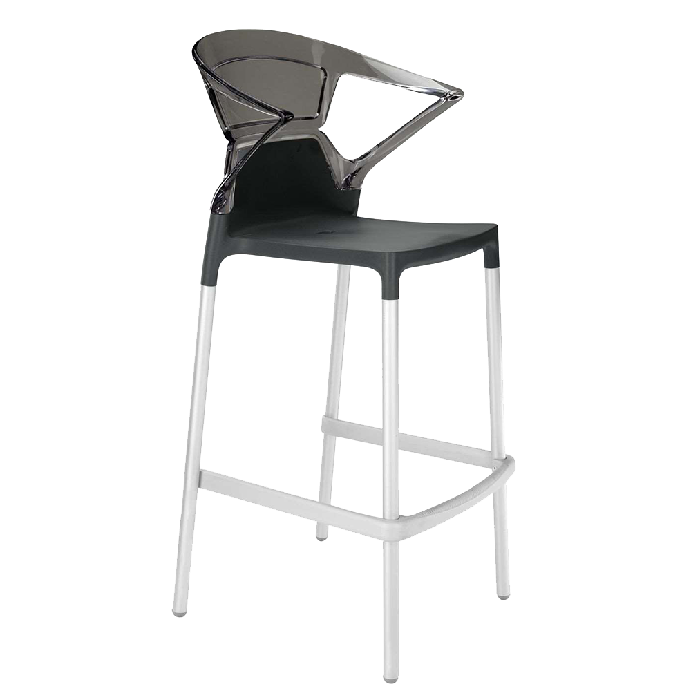 Papatya Ego-K Barhocker schwarzer Stuhlsitz, Oberteil transparent grau