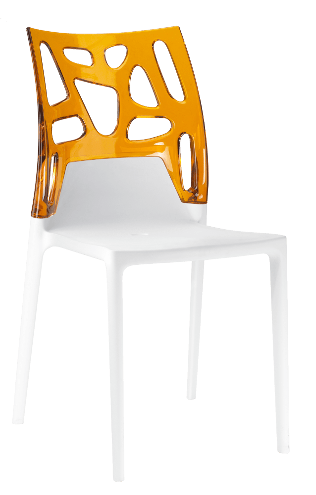 Stuhl Papatya Ego-Rock weißer Stuhlsitz, Oberteil transparent orange