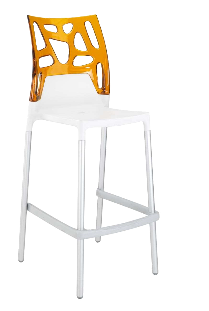 Papatya Ego-Rock Barhocker weißer Stuhlsitz, Oberteil transparent orange
