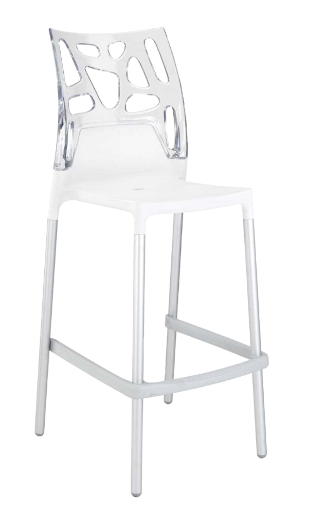 Papatya Ego-Rock Barhocker weißer Stuhlsitz, Oberteil transparent