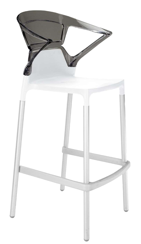 Papatya Ego-K Barhocker weißer Stuhlsitz, Oberteil transparent grau