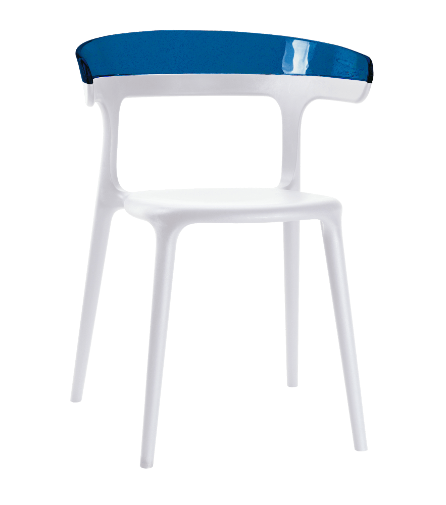 Papatya Luna Sessel weißer Stuhlsitz, Oberteil transparent Blau