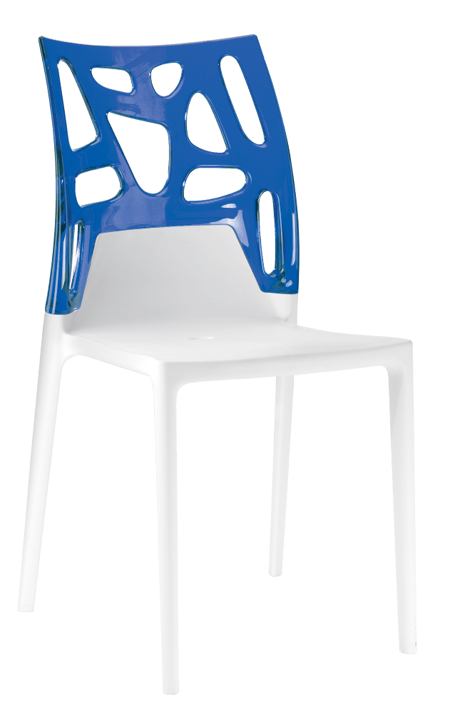 Papatya Ego-Rock Stuhl weißer Stuhlsitz, Oberteil transparent Blau