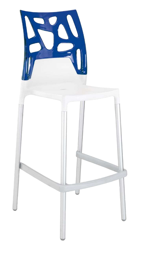 Papatya Ego-Rock Barhocker weißer Stuhlsitz, Oberteil transparent Blau