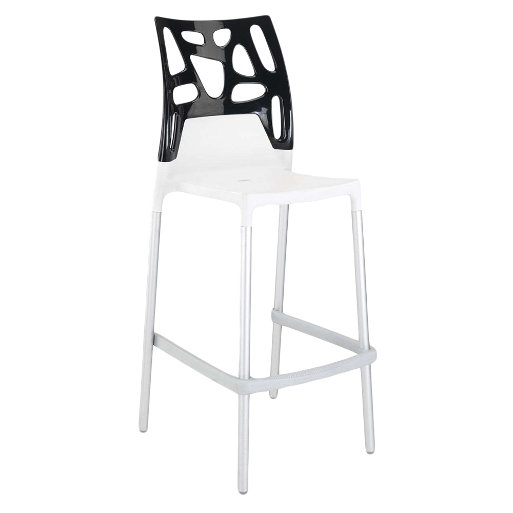 Papatya Ego-Rock Barhocker weißer Stuhlsitz, Oberteil Schwarz
